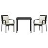 vidaXL Garden Dining Set with Cushion 3 pcs Black Poly Rattan