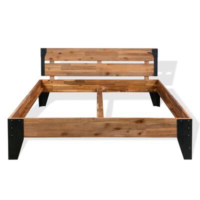 vidaXL Bed Frame with 2 Nightstands Solid Acacia Wood Steel 59.8"x79.9"