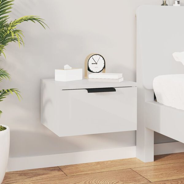 vidaXL Wall-mounted Bedside Cabinet High Gloss White Engineered wood