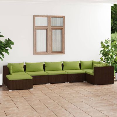 vidaXL 7 Piece Patio Lounge Set with Cushions Poly Rattan Brown