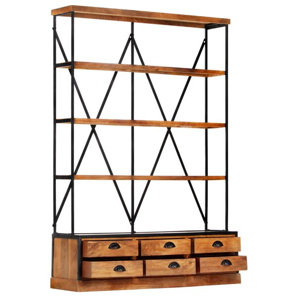 vidaXL Bookcase Brown, Black Solid Mango Wood, Powder-Coated Steel Large