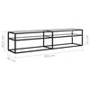 vidaXL TV Cabinet Black and Transparent Tempered Glass, Powder-Coated Steel