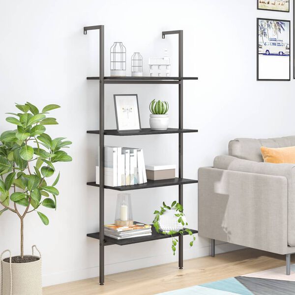 vidaXL Leaning Shelf Black Engineered Wood, Steel Medium Leaning Shelf