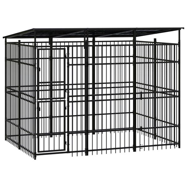 vidaXL Dog Kennel Black Powder-coated steel Large Durable Dog Kennel