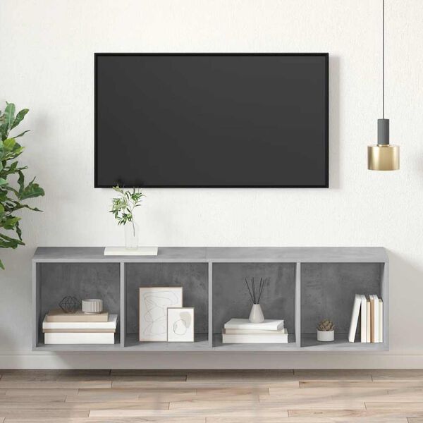 vidaXL Wall-mounted TV Stand Concrete Gray 14.6"x14.6"x56.1" Engineered Wood