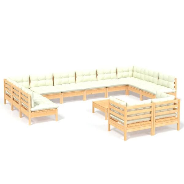 vidaXL Garden Lounge Set Cream Solid pinewood, fabric (100% polyester)