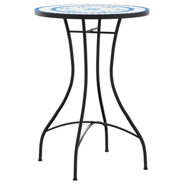 vidaXL Mosaic Bistro Table Blue and White Ceramic, Powder-coated iron