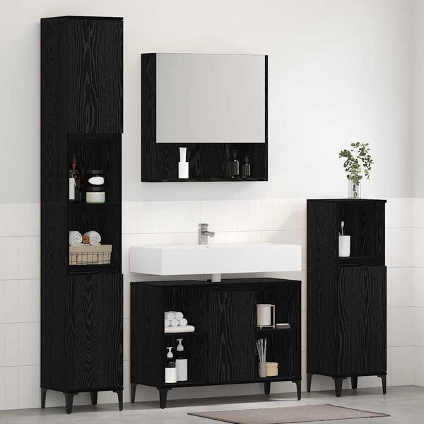 vidaXL Bathroom Furniture Set 3 pcs Black oak Engineered wood