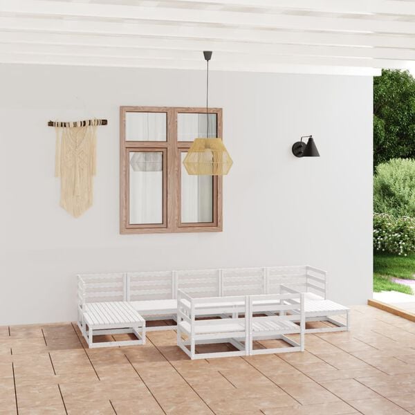 vidaXL Garden Lounge Set White Solid Pine Wood Large Modular