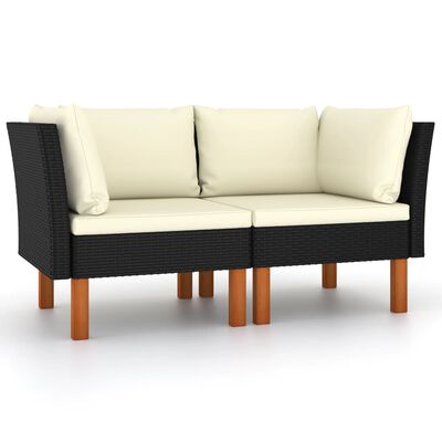 vidaXL Corner Sofas 2 pcs Poly Rattan and Solid Eucalyptus Wood