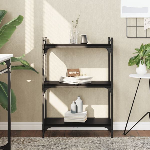 vidaXL Bookcase Black Engineered wood, Metal 23.6 x 11.8 x 33.9 in
