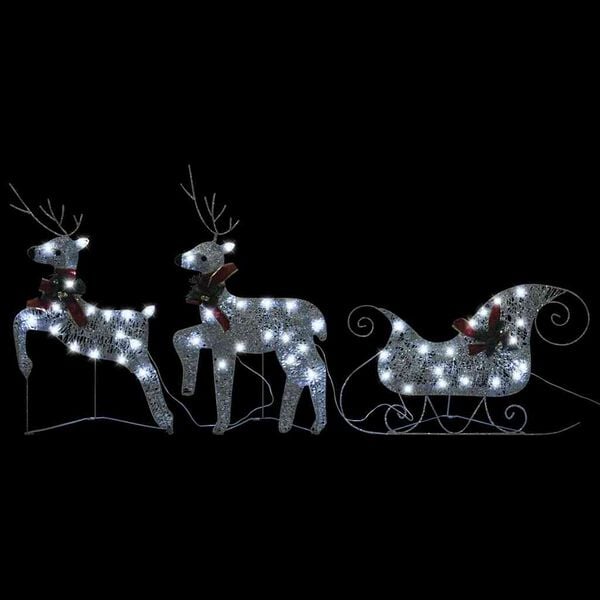 vidaXL Reindeer and Sleigh Christmas Decoration Set of 2 Silver, Red