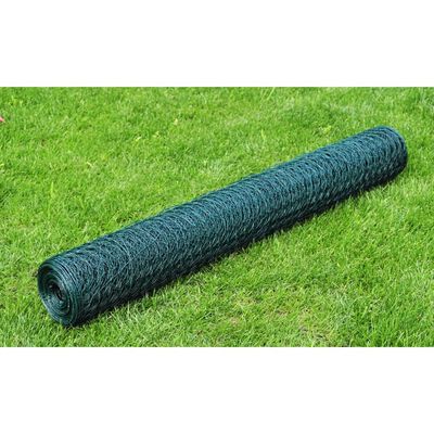 vidaXL Chicken Wire Fence Galvanized with PVC Coating 82'x1.6' Green