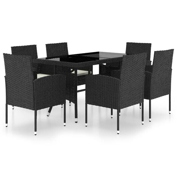 vidaXL Garden Dining Set Black PE rattan, steel, glass, polyester Large