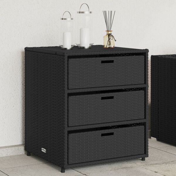 vidaXL Garden Storage Cabinet Black Poly Rattan, Powder-Coated Steel