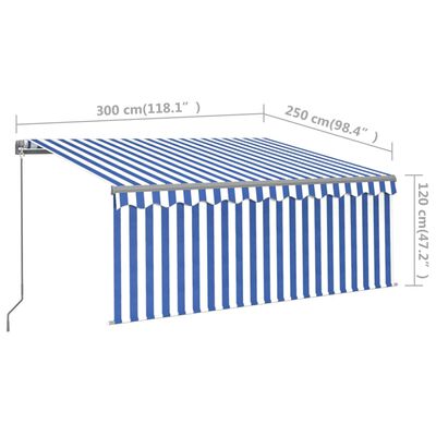 vidaXL Manual Retractable Awning with Blind&LED 9.8'x8.2' Blue&White