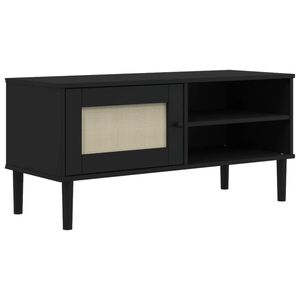 vidaXL TV Cabinet Black Solid pine wood, engineered wood, poly rattan