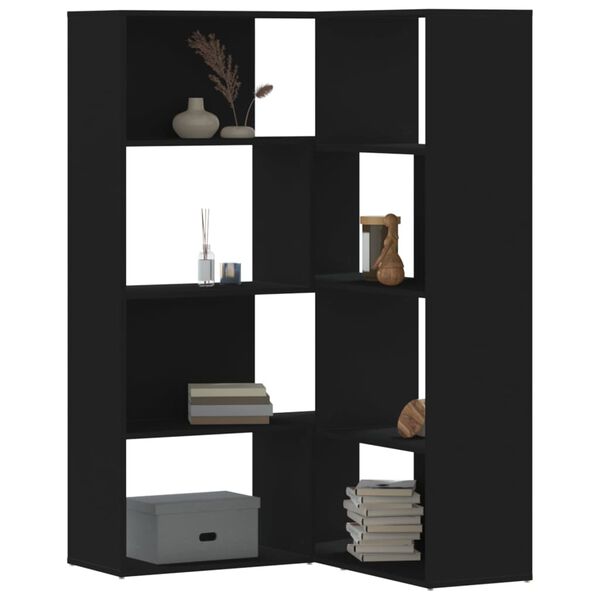 vidaXL Corner Bookcase Black Engineered Wood Tall Modular