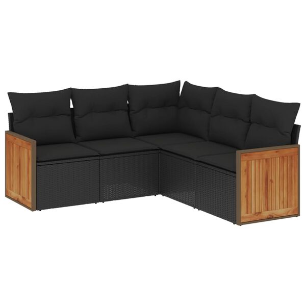 vidaXL Garden Sofa Set Black PE rattan, powder-coated steel, 100% polyester