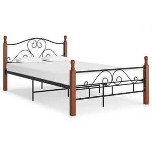 vidaXL Bed Frame Black and natural oak Powder-coated metal, solid oak wood