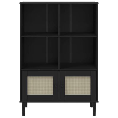 vidaXL Bookcase SENJA Rattan Look Black 35.4"x13.8"x51.2" Solid Wood Pine