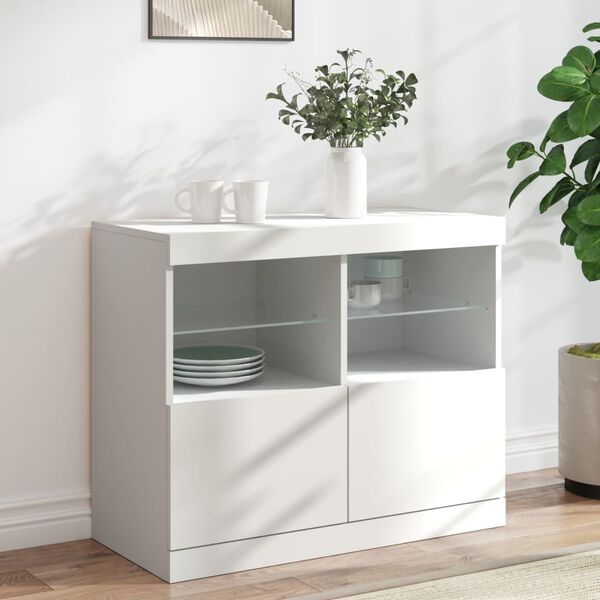 vidaXL Sideboard White Engineered wood, Glass Medium Sideboard