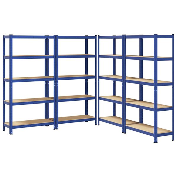 vidaXL 5-Layer Storage Shelves 4 pcs Blue Steel&Engineered Wood
