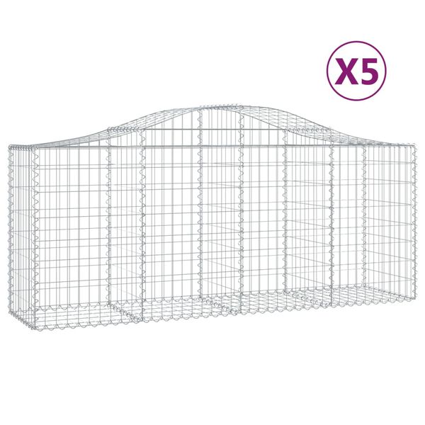 vidaXL Gabion Basket Set of 5 Silver Galvanized Iron