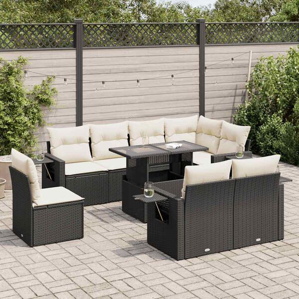 vidaXL Garden Sofa Set Black PE Rattan 9 Piece Set Adjustable Feet