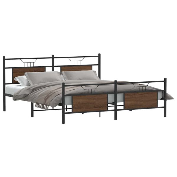 vidaXL Bed Frame Brown Oak Steel Double bed Bed Frame Rectangular