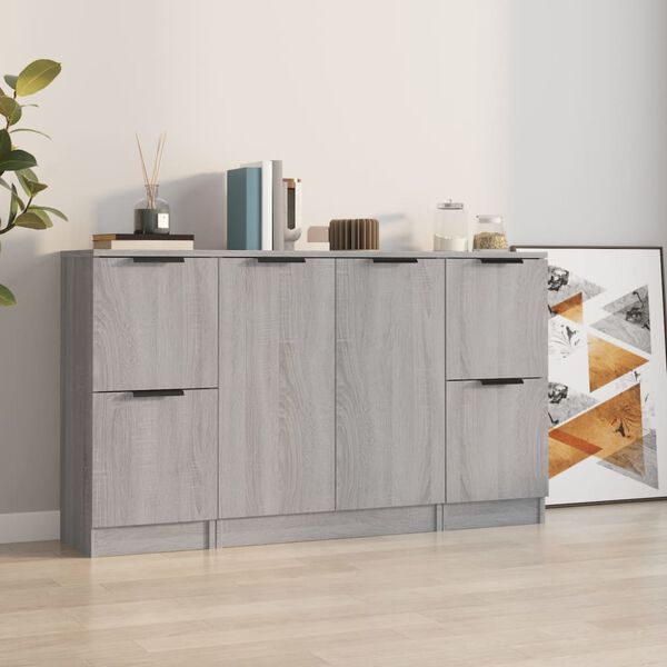 vidaXL Sideboard Set of 3 Grey sonoma Engineered wood Medium Sideboard