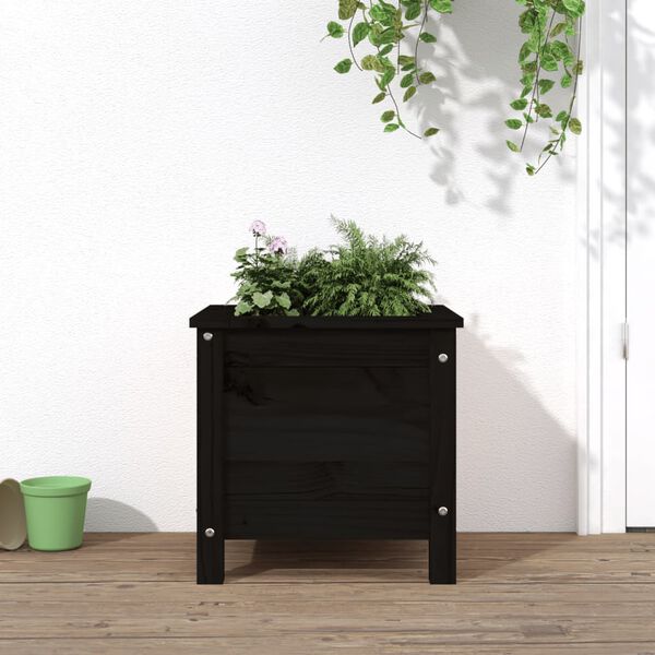 vidaXL Garden Planter Black Solid Pine Wood Medium Decorative Inlays