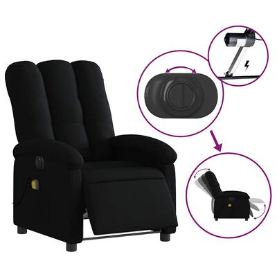 Black reclining chair with highlighted remote control and inner mechanism illustration