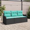 vidaXL Garden Sofa Set with Cushion 3 pcs Black Poly rattan