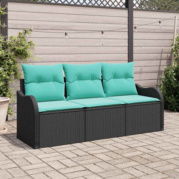 vidaXL Garden Sofa Set with Cushion 3 pcs Black Poly rattan