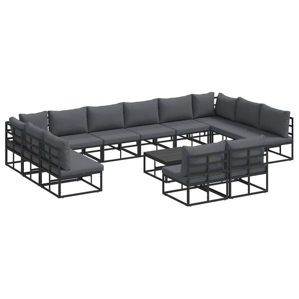 vidaXL Garden Sofa Set with Cushion 13 pcs Black Aluminium