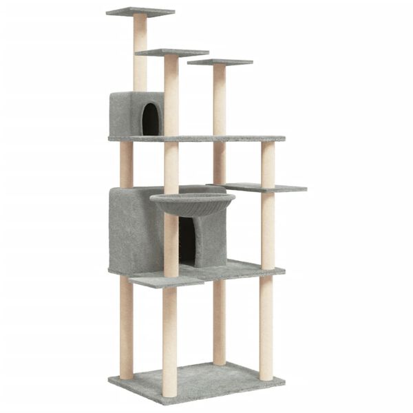 vidaXL Cat Tree Light Grey Engineered wood, plush, sisal Large Durable