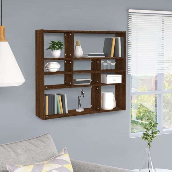vidaXL Wall Shelf Brown Oak 35.4x6.3x30.7" Engineered Wood