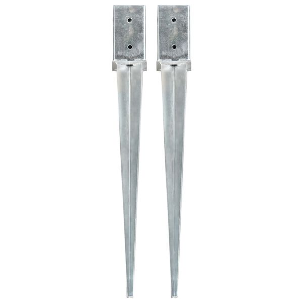 vidaXL Ground Spikes 2 pcs Silver 3.1x3.1x29.9" Galvanised Steel