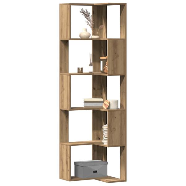 vidaXL Corner Bookcase 5-Tier Artisian Oak 19.7x19.7x70.5" Engineered Wood