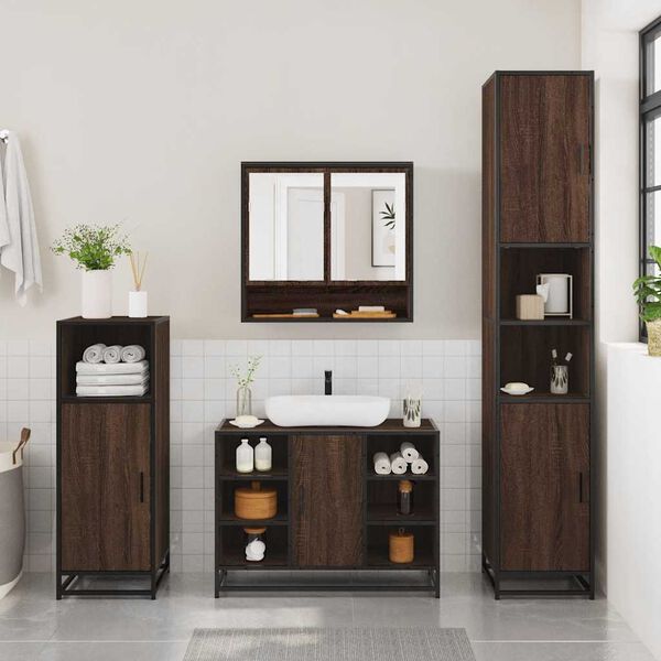 vidaXL Bathroom Furniture Set Brown Oak Engineered wood, metal, glass