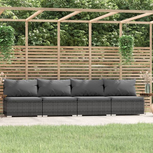vidaXL 4-Seater Sofa Grey PE Rattan 4-Seater Modular 4-Seater Sofa