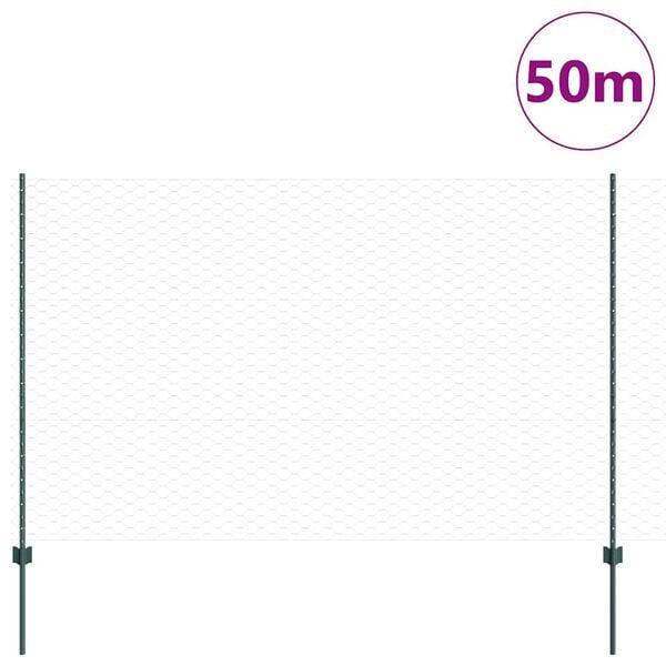 vidaXL Fence with Post Green 4.92 x 164.04 ft Steel and PVC