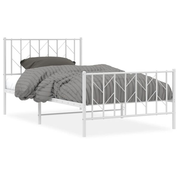 vidaXL Bed Frame White Steel Twin Bed Frame Rectangular Minimalist
