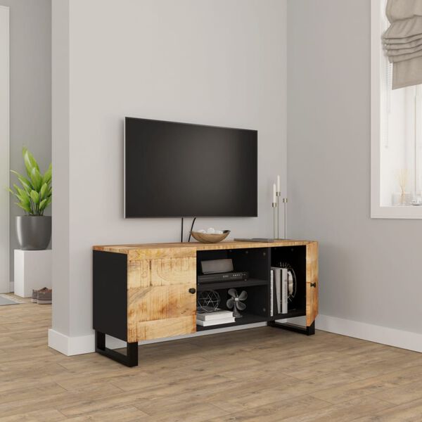 vidaXL TV Cabinet Black Solid mango wood Medium TV Cabinet Rectangular