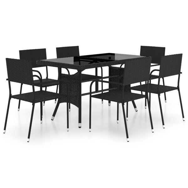 vidaXL Garden Dining Set Black PE Rattan, Steel, Glass Standard
