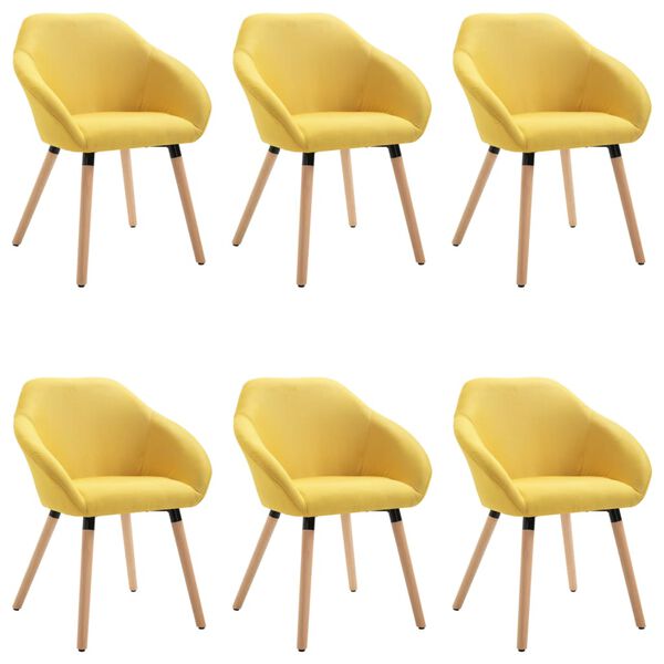 vidaXL Dining Chair Set of 6 Yellow Polyester fabric with solid wood legs
