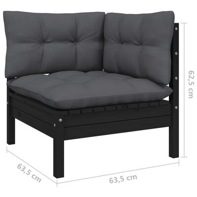 vidaXL 5 Piece Patio Lounge Set with Cushions Black Pinewood