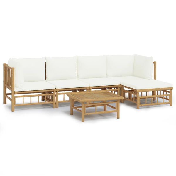 vidaXL Garden Lounge Set Cream white, Natural Bamboo