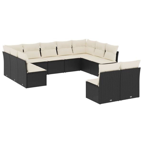 vidaXL Garden Sofa Set Black Poly Rattan, Powder-Coated Steel Large